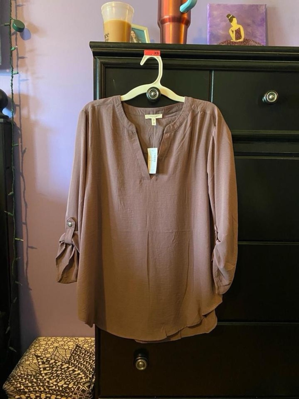 Maurices Mauve Split V-Neck Roll-Sleeve Tunic